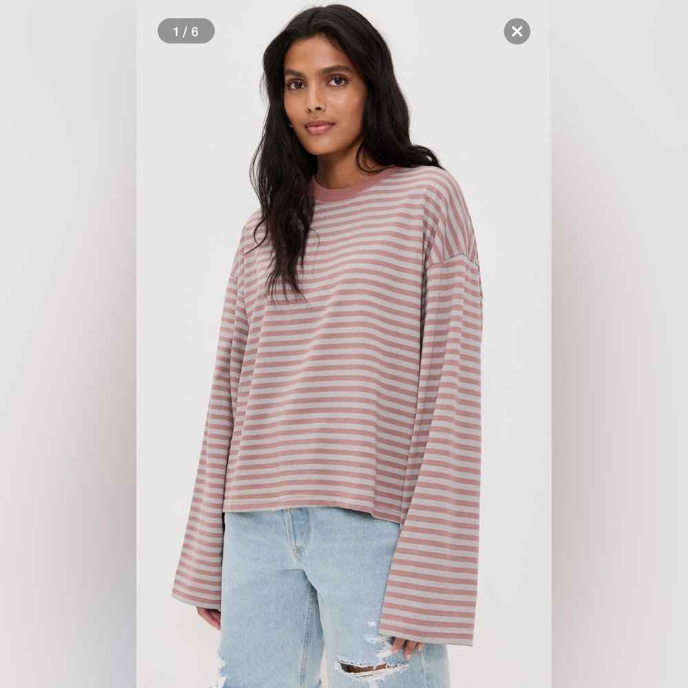 Lioness Bloom Long Sleeve Top - Pink & Grey Stripe (Muted Pastels Stripe) - NWT